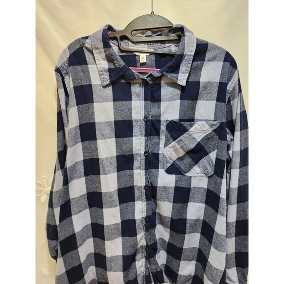 Time & Tru Womens XXL Blue Shirt Button Up Checker Plaid Classic Cozy Ranch Warm - Picture 8 of 15